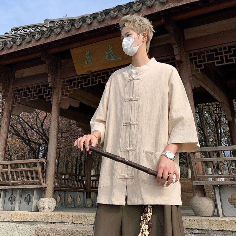 チャイナ服 中国風リネンフロッグボタンシャツ