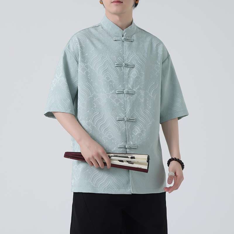 チャイナ服 伝統風デザイン半袖チャイナシャツ
