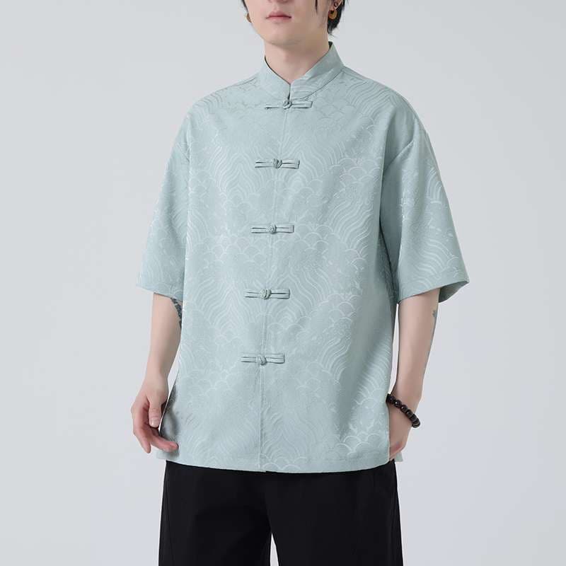 チャイナ服 伝統風デザイン半袖チャイナシャツ
