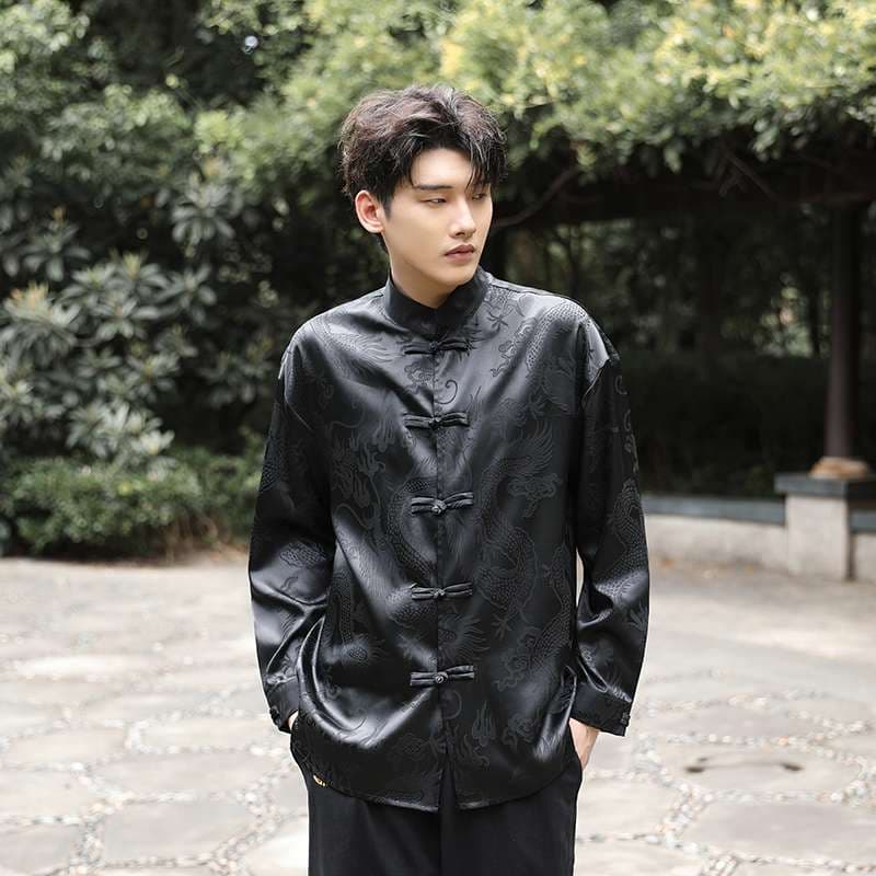 チャイナ服 伝統刺繍入り立襟チャイナシャツ