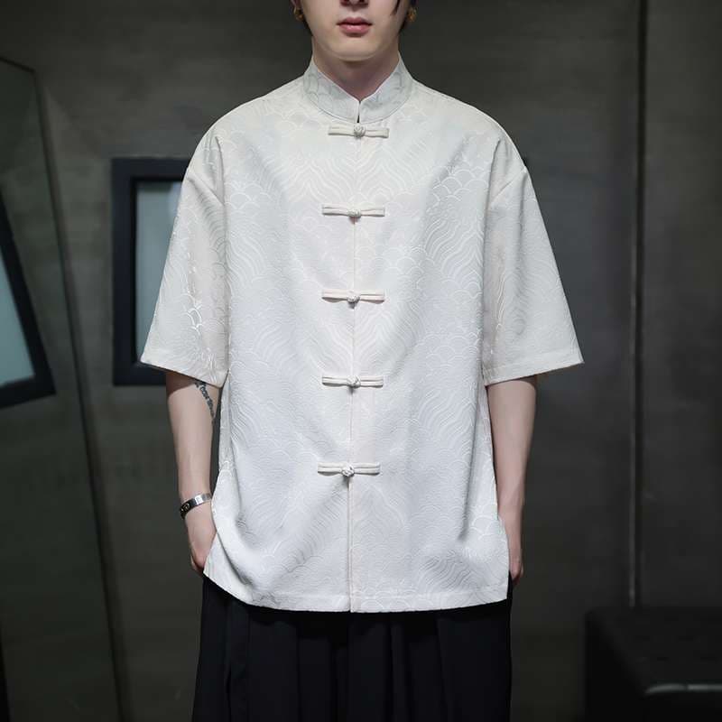 チャイナ服 伝統風デザイン半袖チャイナシャツ