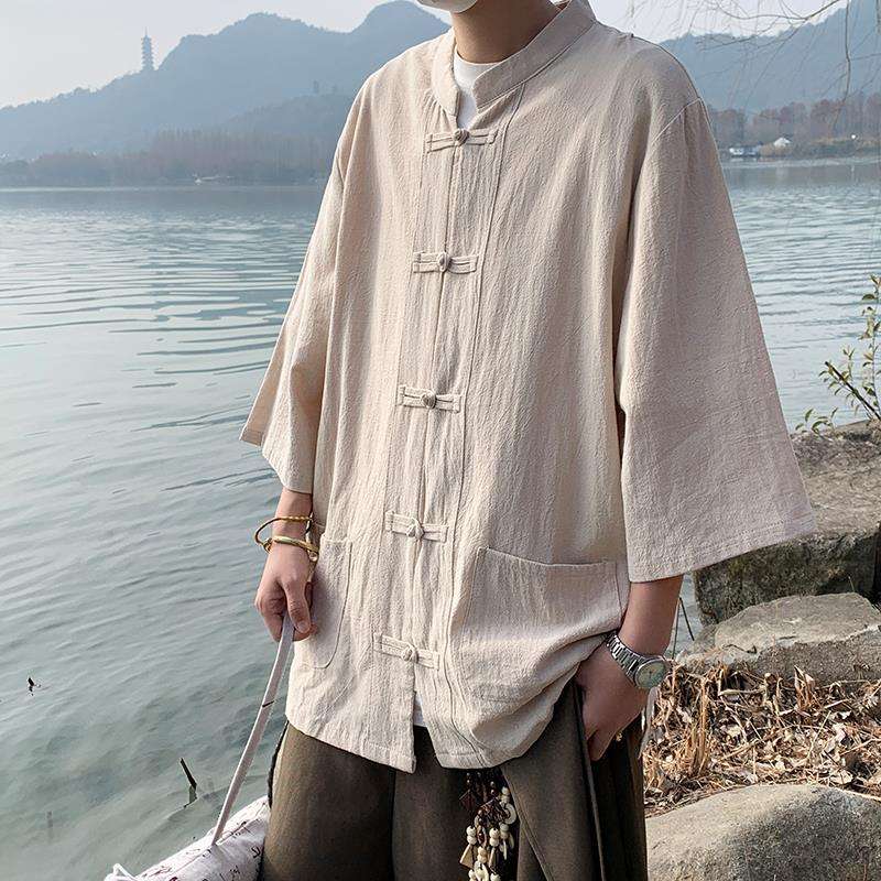 チャイナ服 中国風リネンフロッグボタンシャツ