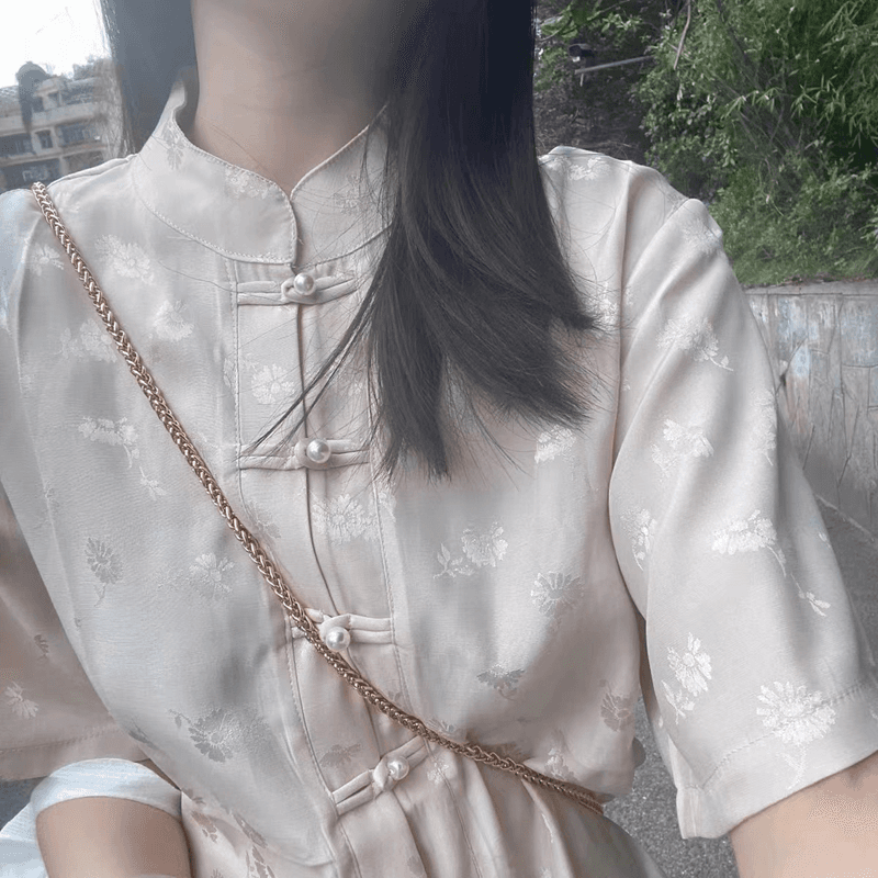 チャイナ服 花柄チャイナトップス半袖シャツ
