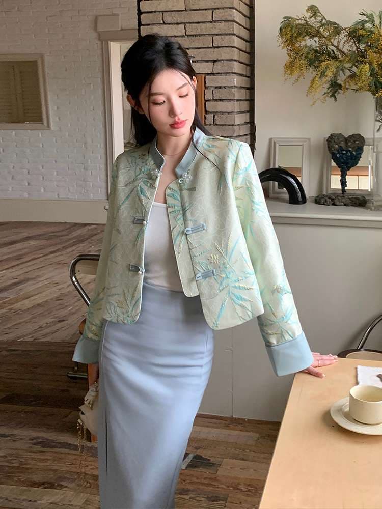 チャイナ服 春柄チャイナカラージャケット