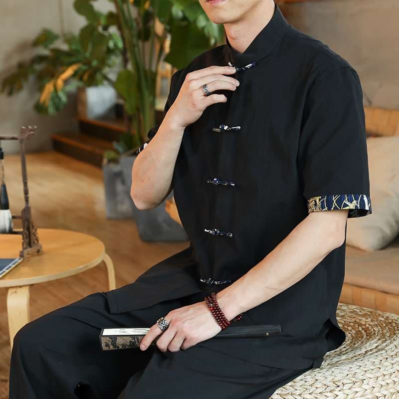 チャイナ服 伝統風デザイン紳士用半袖シャツ