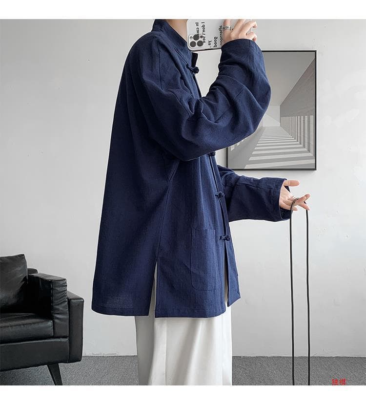 チャイナ服 伝統的な唐装釦ゆったりシルエット立襟ブラウス