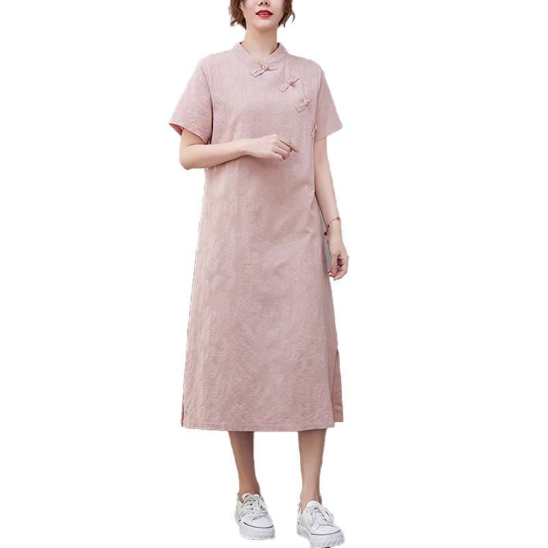 チャイナ服 チャイナ風リネンワンピース 優雅な普段着