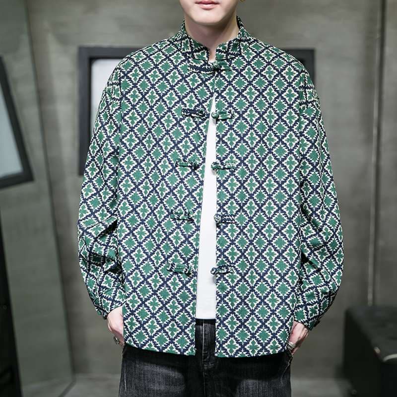 チャイナ服 チャイナ風デザイン幾何学柄シャツ
