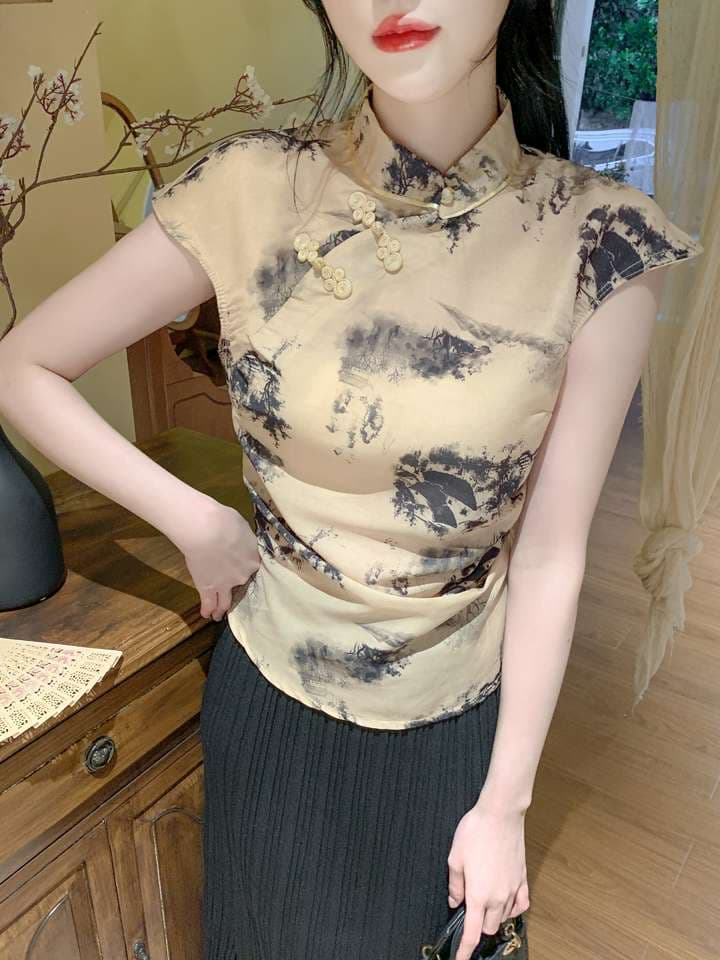 チャイナ服 墨絵風チャイナブラウス