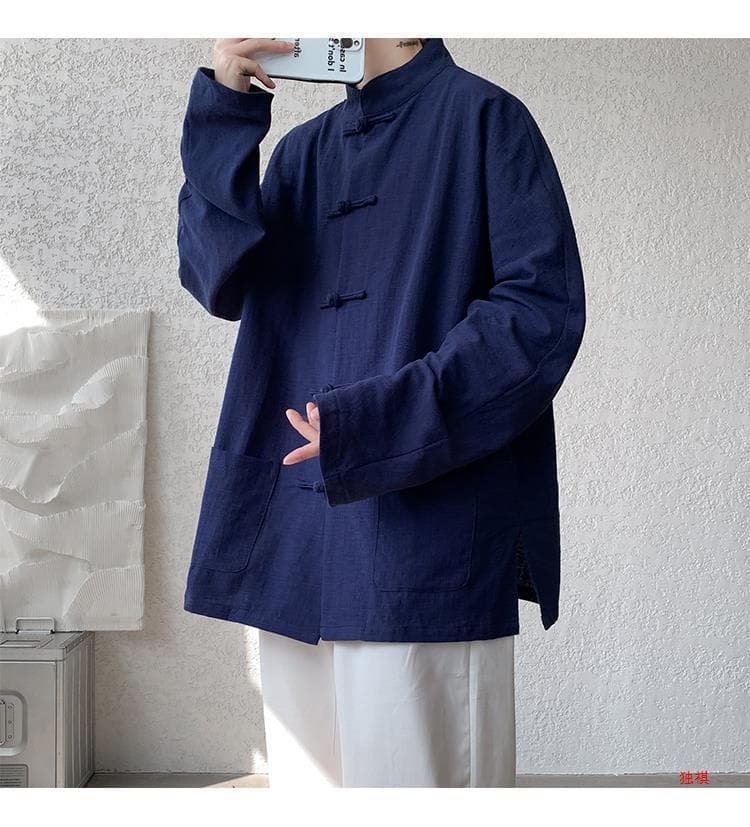 チャイナ服 伝統的な唐装釦ゆったりシルエット立襟ブラウス