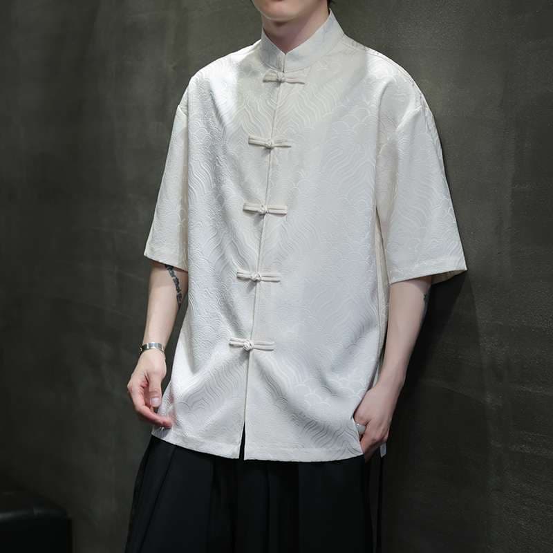 チャイナ服 伝統風デザイン半袖チャイナシャツ