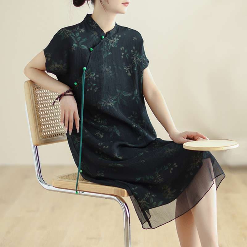 チャイナ服 花柄シースルーチャイナワンピース