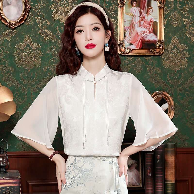 チャイナ服 チャイナ風フレア袖ブラウス