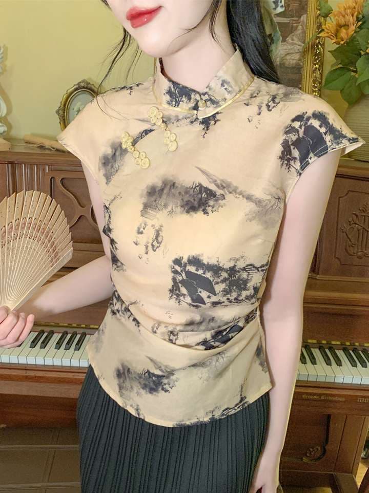 チャイナ服 墨絵風チャイナブラウス