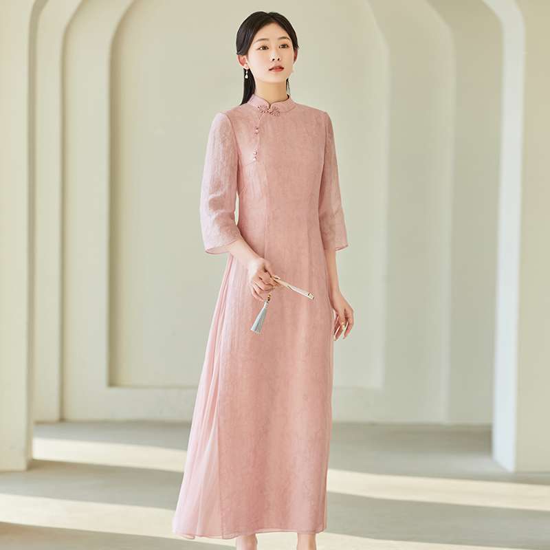チャイナ服 エレガントなチャイナカラー ロングワンピース
