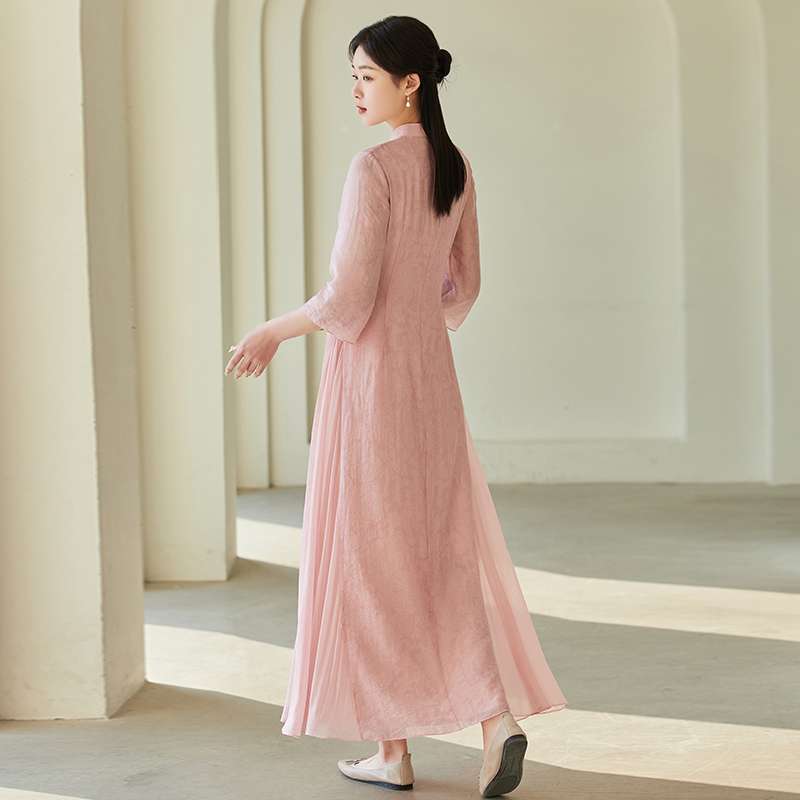 チャイナ服 エレガントなチャイナカラー ロングワンピース