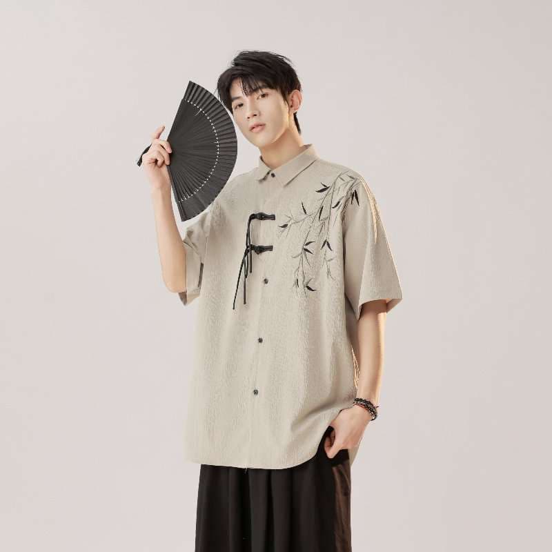 チャイナ服 墨絵風竹柄チャイナシャツ