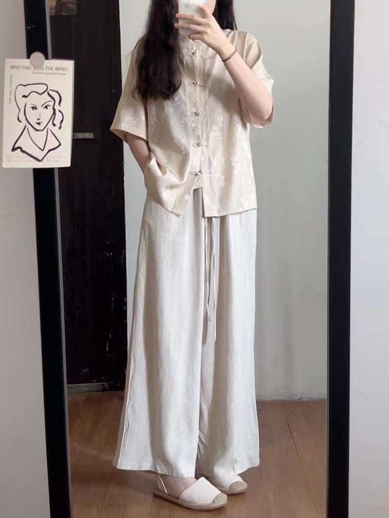 チャイナ服 花柄チャイナトップス半袖シャツ