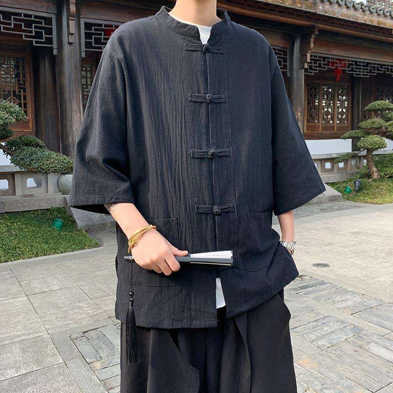 チャイナ服 中国風リネンフロッグボタンシャツ