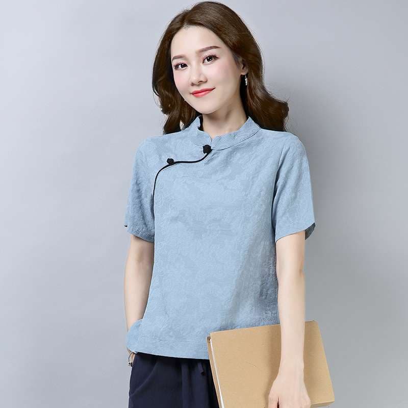 チャイナ服 チャイナカラー リネン風ブラウス