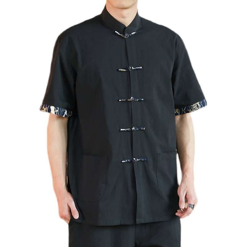 チャイナ服 伝統風デザイン紳士用半袖シャツ