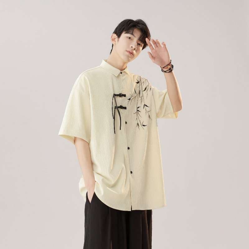 チャイナ服 墨絵風竹柄チャイナシャツ