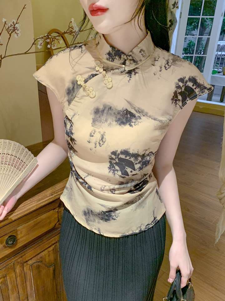 チャイナ服 墨絵風チャイナブラウス