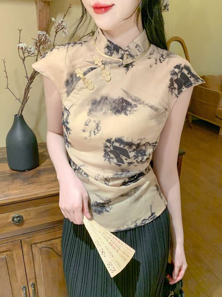 チャイナ服 墨絵風チャイナブラウス