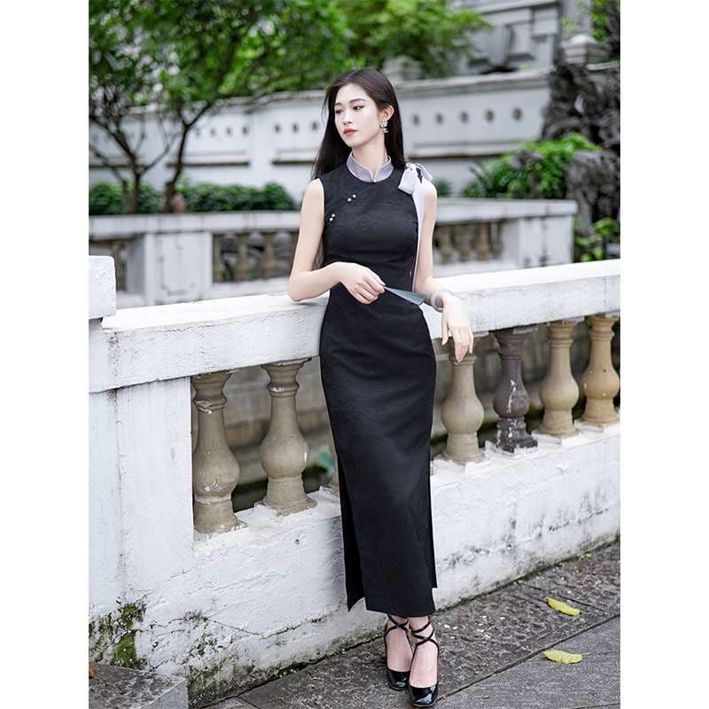 チャイナ服 エレガントなチャイナカラーロングワンピース