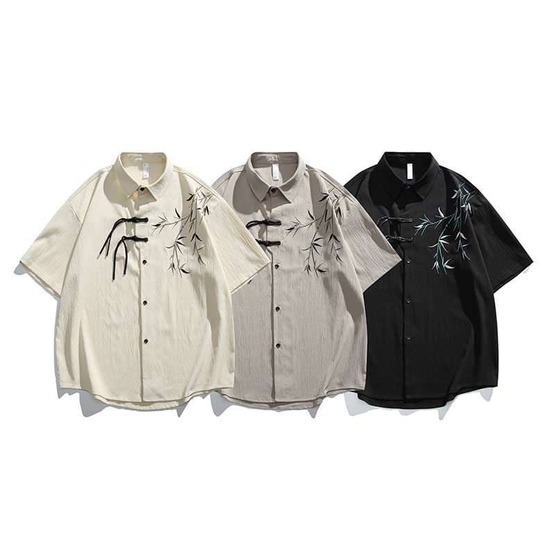 チャイナ服 墨絵風竹柄チャイナシャツ