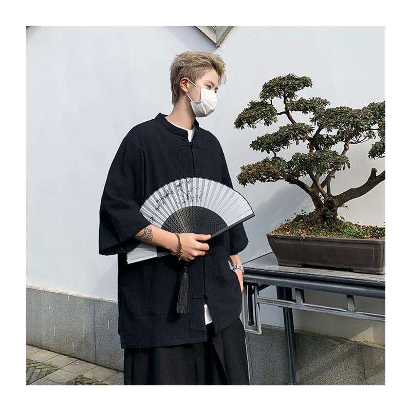 チャイナ服 中国風リネンフロッグボタンシャツ