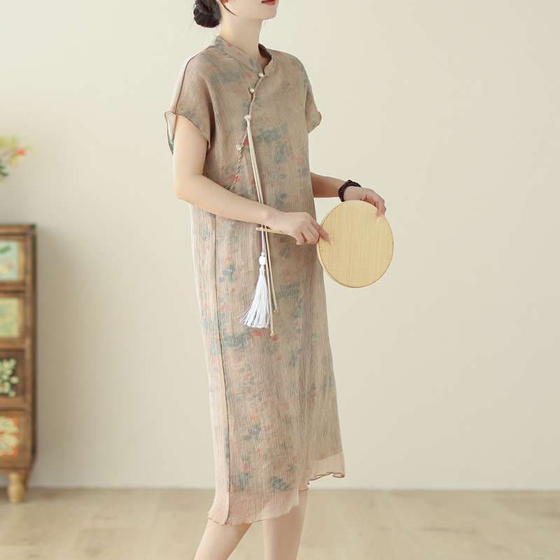 チャイナ服 花柄シースルーチャイナワンピース