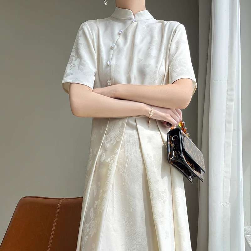 チャイナ服 優雅な風景模様チャイナカラーワンピース