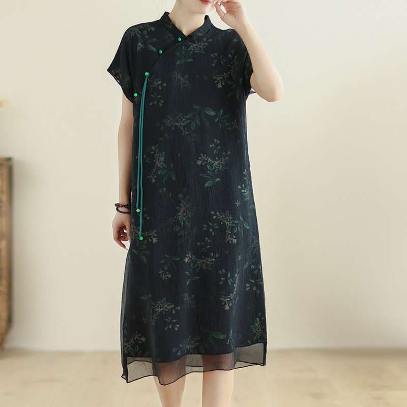 チャイナ服 花柄シースルーチャイナワンピース