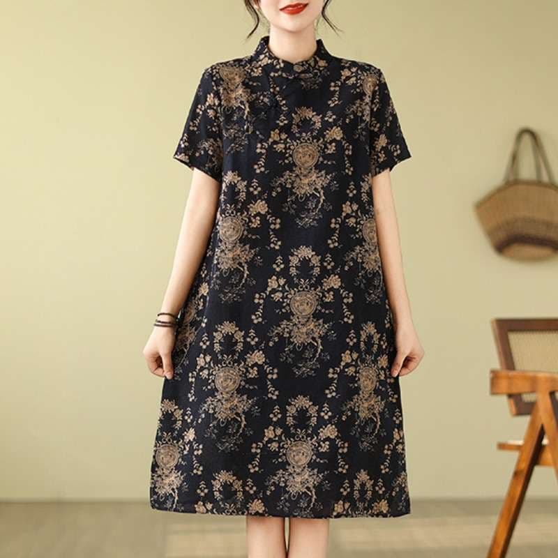 チャイナ服 しっとり大人のチャイナ風リラックスワンピース