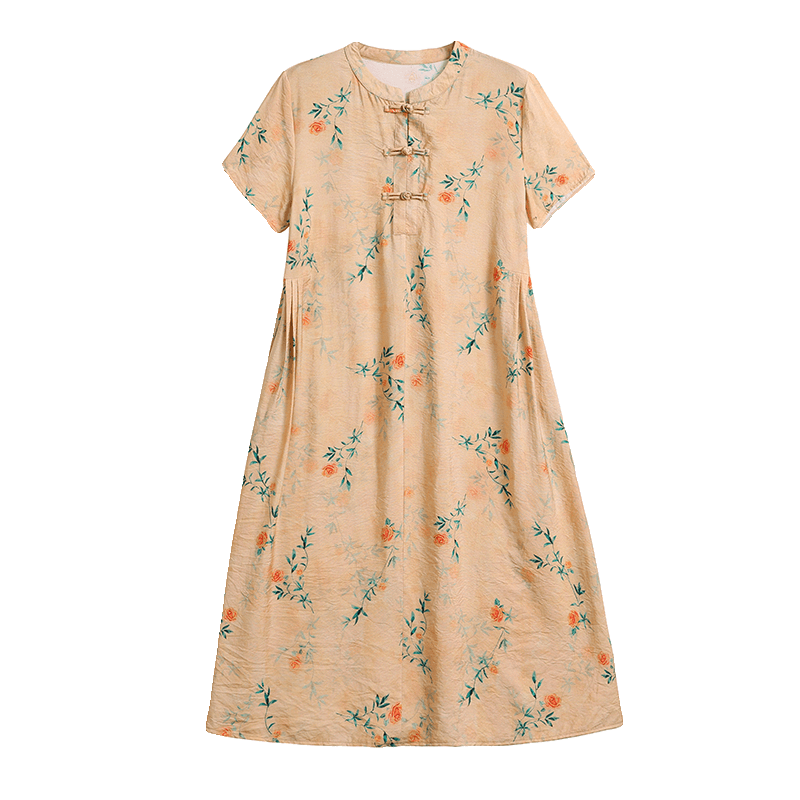 チャイナ服 チャイナ風プリントワンピース