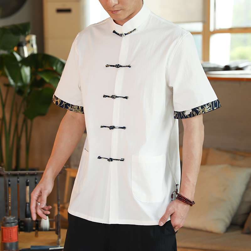 チャイナ服 伝統風デザイン紳士用半袖シャツ