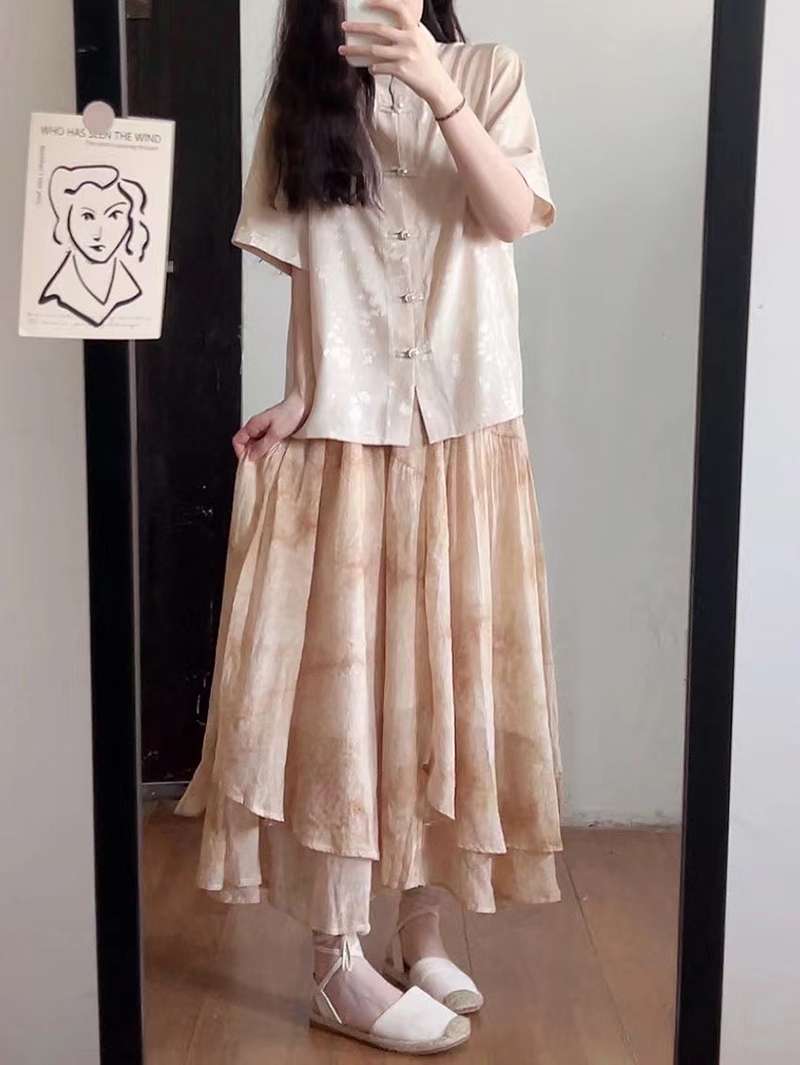 チャイナ服 花柄チャイナトップス半袖シャツ