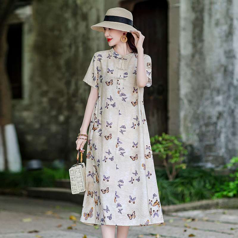 チャイナ服 チャイナ風プリントワンピース