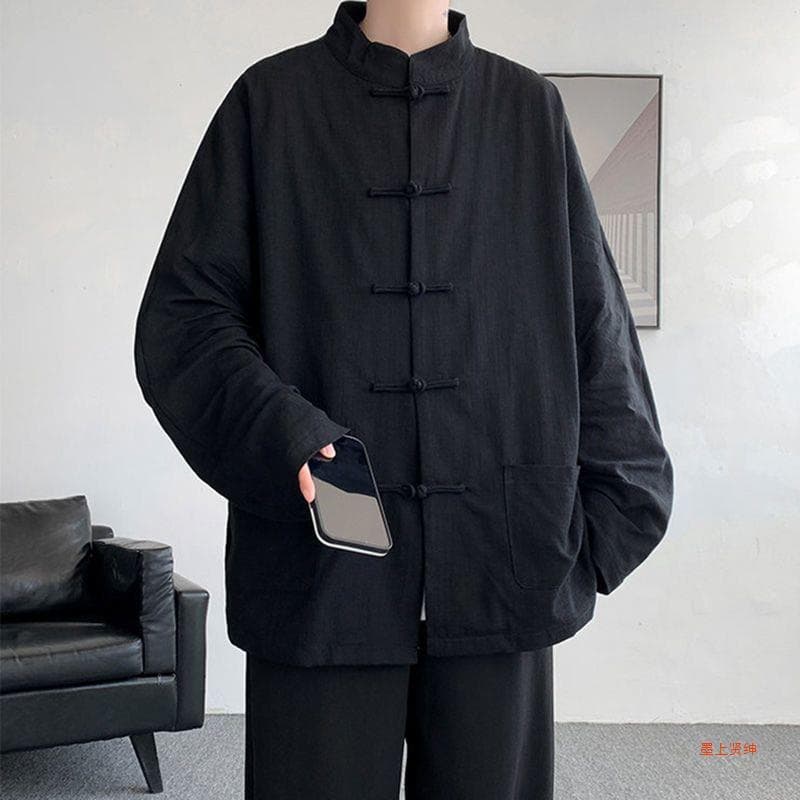 チャイナ服 伝統的な唐装釦ゆったりシルエット立襟ブラウス