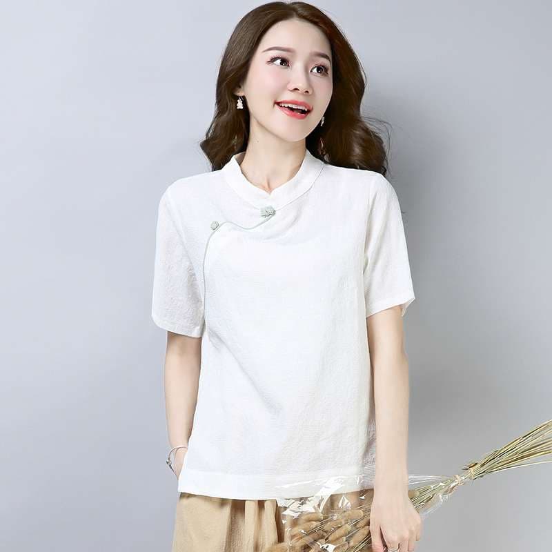 チャイナ服 チャイナカラー リネン風ブラウス