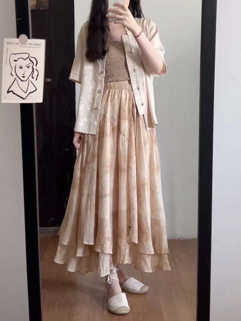 チャイナ服 花柄チャイナトップス半袖シャツ