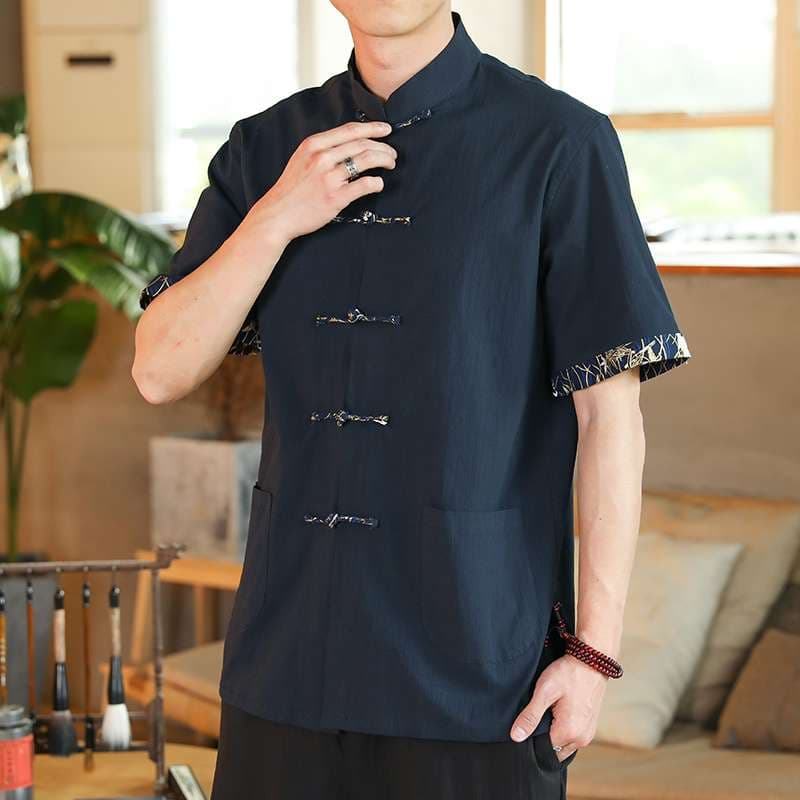 チャイナ服 伝統風デザイン紳士用半袖シャツ