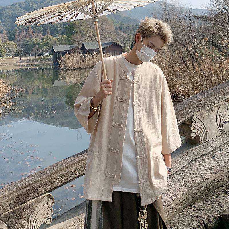 チャイナ服 中国風リネンフロッグボタンシャツ