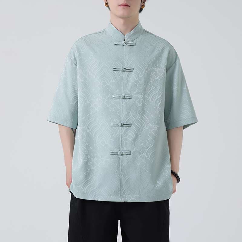 チャイナ服 伝統風デザイン半袖チャイナシャツ
